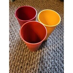 3 Tupperware 116 Tumblers HARVEST COLORS 9 oz 5 Inch Tall Yellow Orange Red